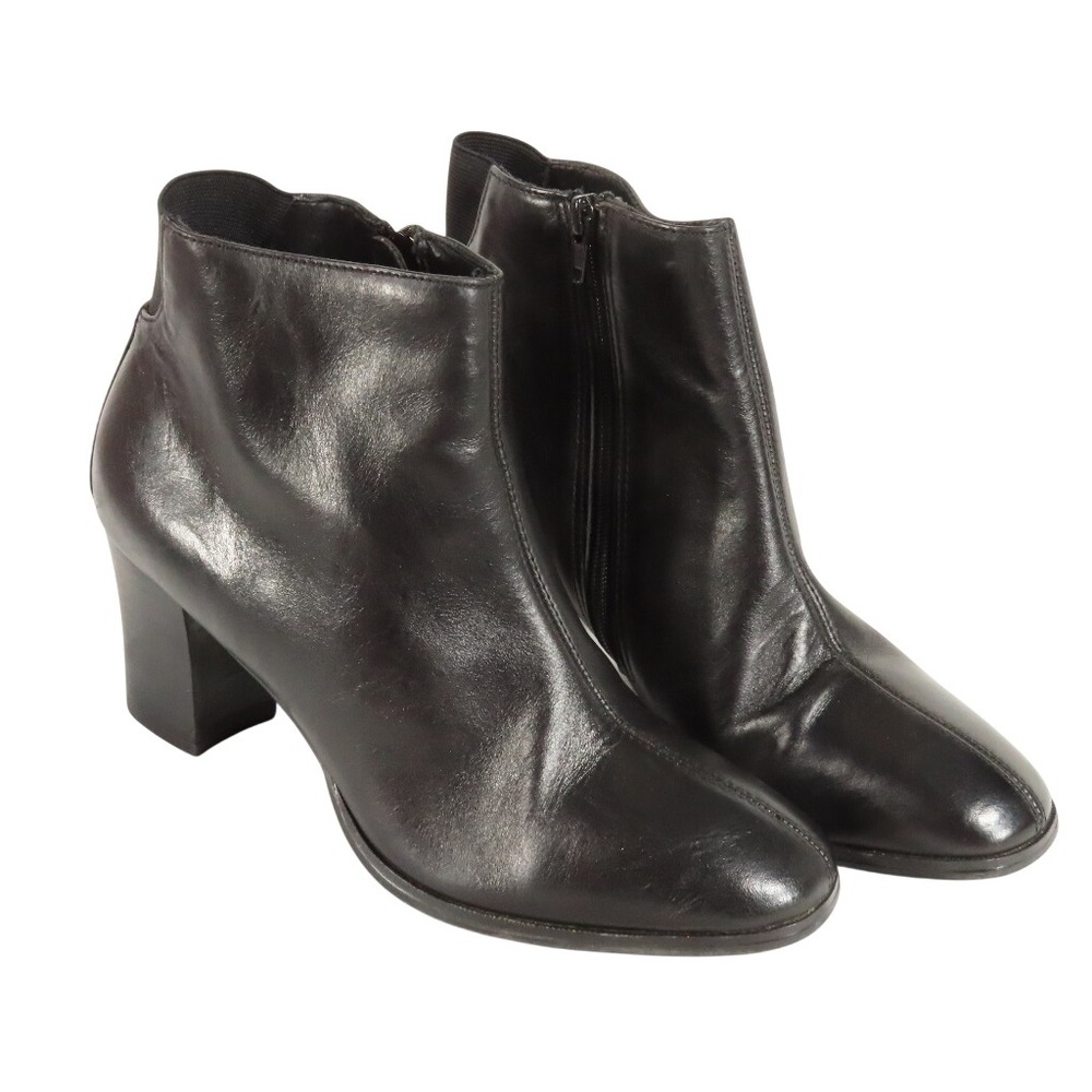 VTG COMPAGNIE INTERNATIONALE EXPRESS Black Leather Ankle Boots Booties w/Heel 8M